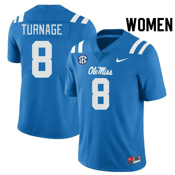 Women #8 Brandon Turnage Ole Miss Rebels College Football Jerseys Stitched-Power Blue